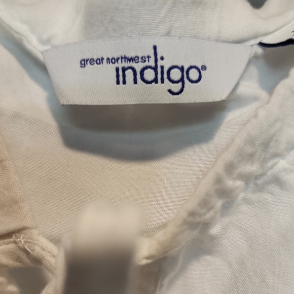 Indigo White Bell Sleeve Tunic with Tie Front - Picture 2 of 8